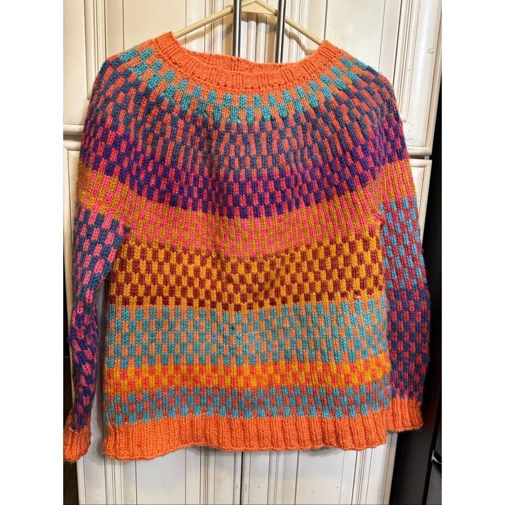 Custom Made Women's Mosaic Striped Knit Pullover Sweater Multicolor Size Small